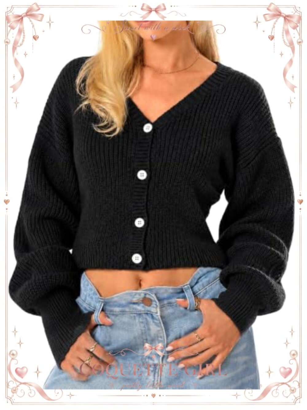 Cropped Cardigan Women Knit Sweater Button Up Short Fall Top